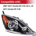 Headlights Assembly for 2007-2011 Honda CR-V CRV EX EX-L LX SE