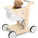 Asweets 2 in 1 Wooden Baby Walker Push and Pull Doll Stroller, Shopping Cart Learning Walker for Boys and Girls, Sit Stand Learning Toddler Toy (Grey)