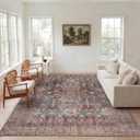 Kuden 9x12 Large Area Rug, Machine Washable Area Rug with Non-Slip Backing, Vintage Style, Soft, Easy Clean, Low Pile Rug for Living Room, Bedroom, Dining Room (Blue / Red / Beige)