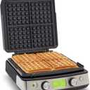 GreenPan Elite 4-Square Belgian & Classic Waffle Maker, Healthy Ceramic Nonstick Aluminum Dishwasher Safe Plates, Adjustable Shade/Crunch Control, Wont Overflow,Easy Cleanup Breakfast,PFAS-Free,Black