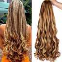 COOKOO 9 Packs Pre Stretched French Curls Bouncy Braiding Hair 22 Inch Mix Blond and Brown Spiral Curls Braid Hair Spanish Curly Hair Loose Wavy Synthetic Hair Extensions for Black Women 27M30#