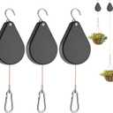 WROSWT Upgraded Retractable Plant Hanger, Plant Pulleys for Hanging Plants, Easy to Raise and Lower, Auto Lock, Heavy Duty, Adjustable Hook for Garden Baskets Pots, Birds Feeder, (3Pcs, Black)