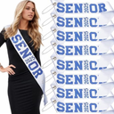 Wecrocs Senior 2025 Sashes, White with Royal Blue Glitter Letters, Graduation Party Supplie, Celebration sash 8PCS