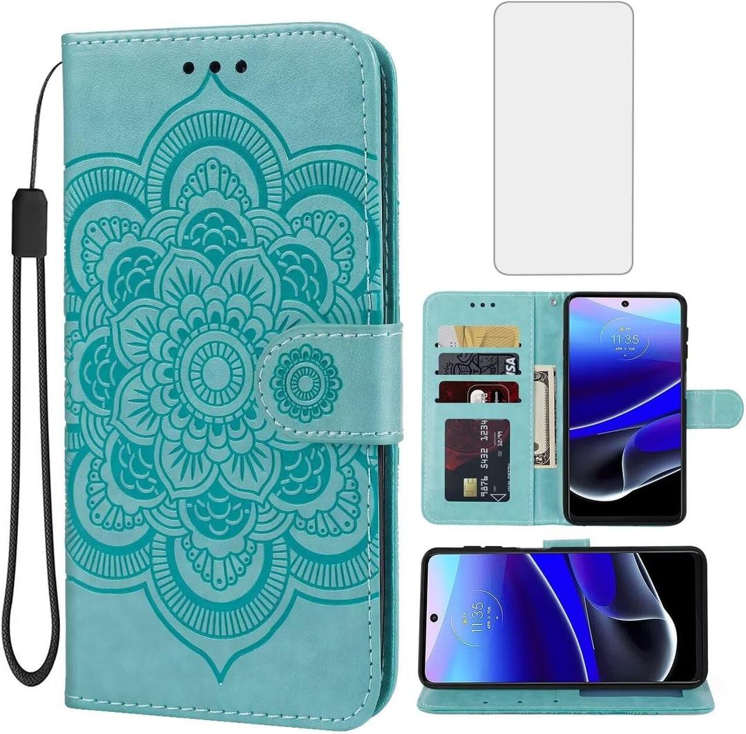 Case for Moto G Stylus 2022 5G/Motorola G Stylus 5G 2022 XT2215 Wallet Case with Tempered Glass Screen Protector, Leather Flip Credit Card Holder Cover for Motorola Moto G Stylus 5G 2022 Green