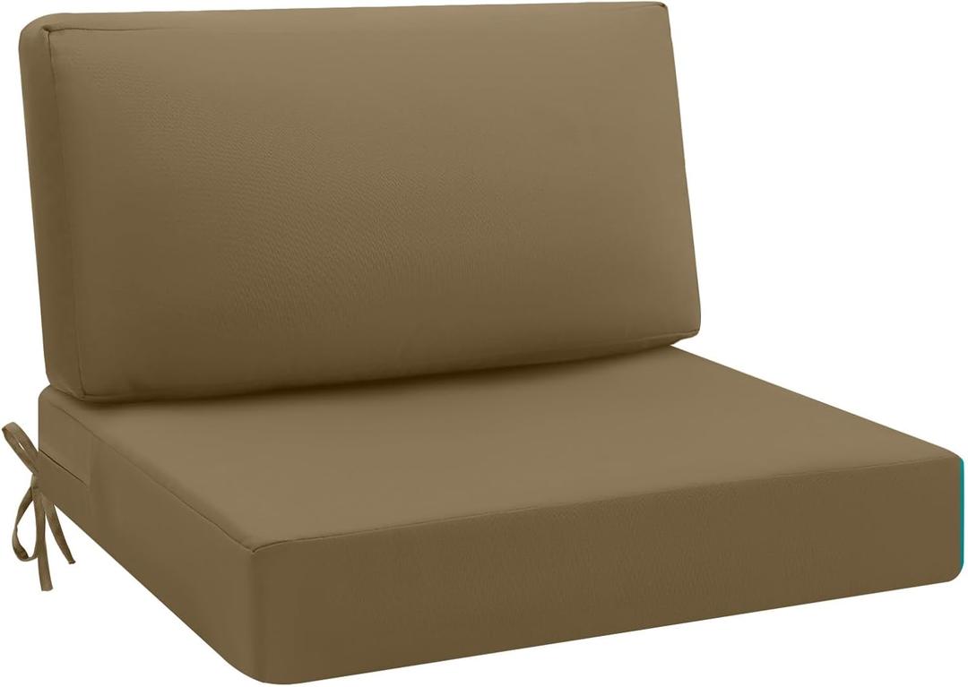 idee-home Outdoor Cushions for Patio Furniture, Outdoor Seat Cushion, Waterproof Hampton Bay Deep Seat Replacement Couch Chair Cushions for Garden Lawn Backyard Deck, 26.5 x 26.5 (Khaki)