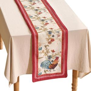 patdrea Designer Farmhouse Linen Table Runner, Rustic Cottage Mauve with Rooster and Floral Pattern Fabric Table Mat, Decoration for Kitchen Dining Coffee Table Banquet Christmas , 12"*102"