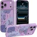 Compatible with iPhone 17 Pro Max Case with Finger Strap, Floral Flower Shockproof Soft TPU Protective Cover for Women Girls, Slim Anti Scratch Case for iPhone 17 Pro Max 6.9 Inch, Purple