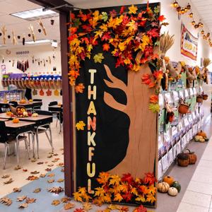 Irenare 8 Pcs 71 Inch Fall Classroom Decor, Thankful Maple Tree Door Cover