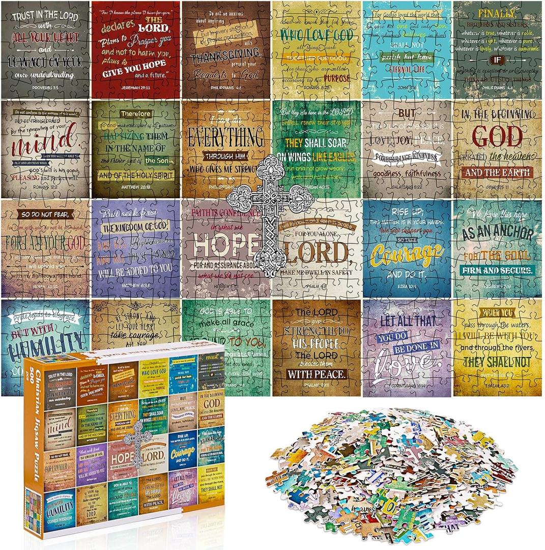 Civaner 500 Piece Christian Puzzles for Adults Bible Sunflower Religious Jigsaw Puzzles for Adults Elderly Seniors Inspirational Gifts for Thanksgiving Christmas Church(Bible Verse)
