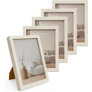 Display 5x7 Picture Frame Set of 5, 5 x 7 Photo Frames with High Definition Real Glass, Horizontal/Vertical Tabletop Display, White 5 Pack