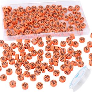 EVERMARKET 100pcs Basketball Beads Polymer Clay Basketball Beads Charms Ball Spacer DIY Sports Bead for Necklace Bracelet Handmade Jewelry Making Accessories Supplies