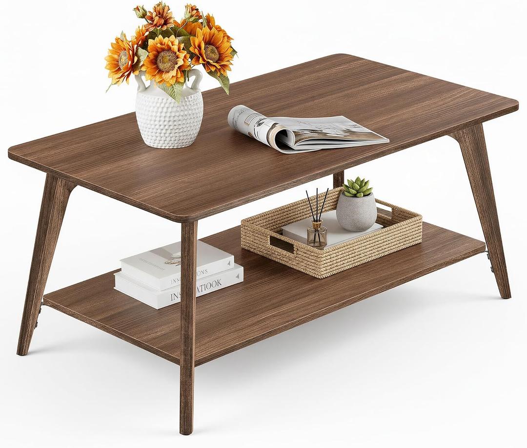 VASAGLE Coffee Table, 2-Tier Center Table with Storage, Tapered Legs, 21.7 x 39.4 x 17.7 inches