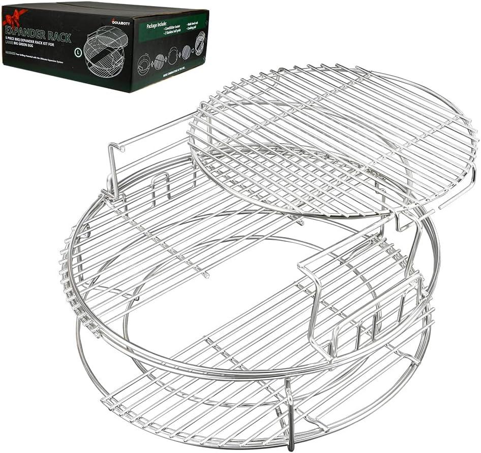 Expander Rack Kit with Drip Pan for Big Green Egg Large, Green Egg Accessories Replacement Parts, Eggspander Rack for BGE 5 Piece Kit Conveggtor Basket with Removable Cooking System