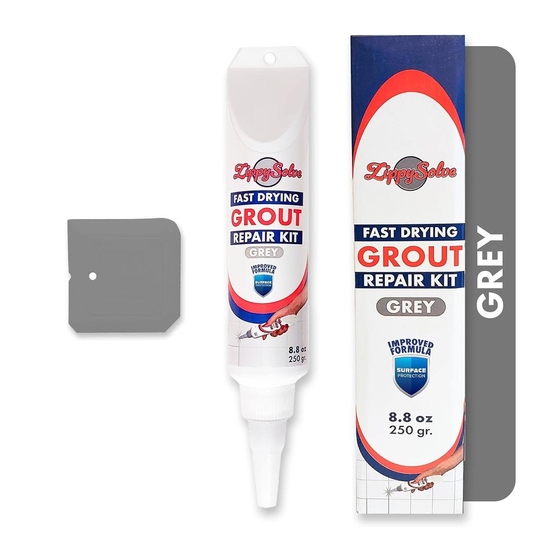 ZippySolve Tile Grout, Repair Kit,Restore & Tile Joints Line, Fast Drying Grout Paint Squeeze Tube for Bathroom Shower Kitchen Floor, Waterproof (8.8 oz) (Grey)