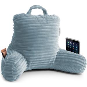 Nestl Reading Pillow for Kids & Teens with Shredded Memory Foam, Luxe Cut Plush Backrest Pillows for Reading and Gaming, For use on Couch, Bed, Floor, Adjustable Support with Washable Cover Stone Blue