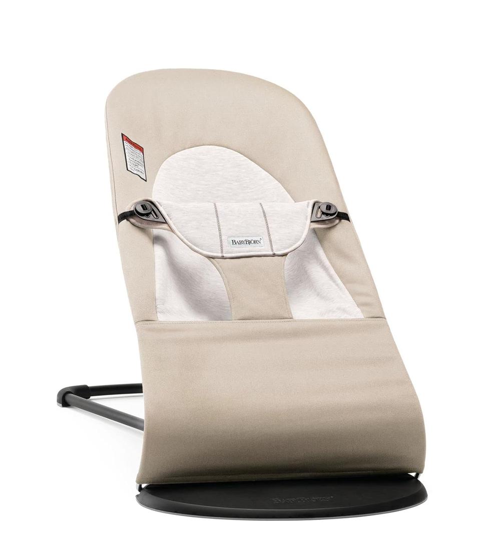 BabyBjrn Bouncer Balance Soft, Cotton/Jersey, Beige/Gray 2-in-1 Adjustable Baby Bouncer Seat and Toddler Chair, Newborn to Toddler (8-29 lbs), 4 Positions, Lightweight & Portable