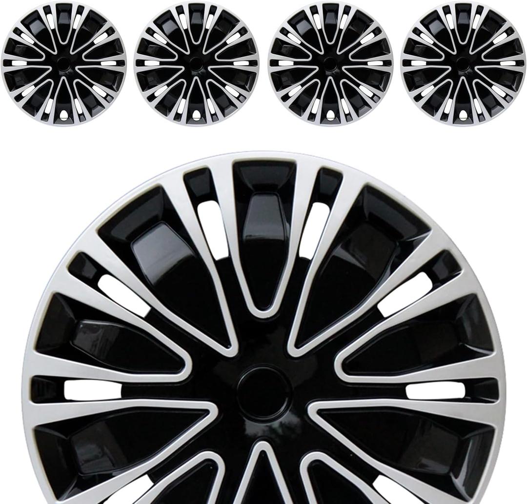 Hubcap Wheel Cover Replacement R14 Hub Caps Universal-Fit Steel Wheel Rim Cover ABS Material Exterior Accessories for Car Truck SUV -Set of 414-inchSilver-Black