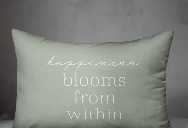 Happiness From Sage Indoor/ Outdoor Pillow,14"H x 20"W, Rectangle 