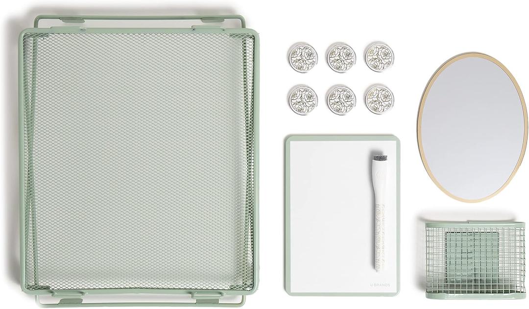U Brands Urban Garden Locker Accessory Kit, with Magnets, Mirror, Whiteboard, Marker, Organizer, Shelf (Green)