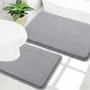 OLANLY Bathroom Rugs Sets 2 Piece, Soft Absorbent Memory Foam Bath Mats and U-Shaped Toilet Rug Set, Machine Washable Bath Mats for Bathroom, Home Decor Accessories (30"x20"+24"x20", Grey)