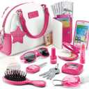 Star Princess Pretend Play Purse Set for Girls - Realistic Purse with Accessories: Toy Phone, Wallet, Credit Cards, Keys, Makeup for Role Playing Toys for Girls Ages 3-8