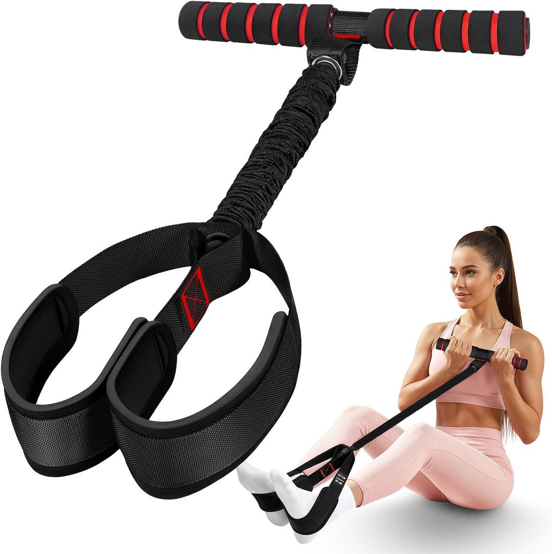 Pedal Resistance Bands with Handles, Upgrade Women Exercise Bands for Full Body Training, Core, ABS, Legs, Glutes, Arms, Pilates, Physical Therapy, Strength, Sit Up Equipment for Home Workout (1-Black 55lbs)