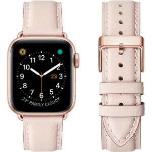 Square Bands Compatible for Apple Watch 38mm 40mm 42mm 44mm, Genuine Leather Replacement Band Compatible with Apple Watch Series 6/5/4/3/2/1, iWatch SE (Pink Sand/Rose Gold Connector, 38mm 40mm)