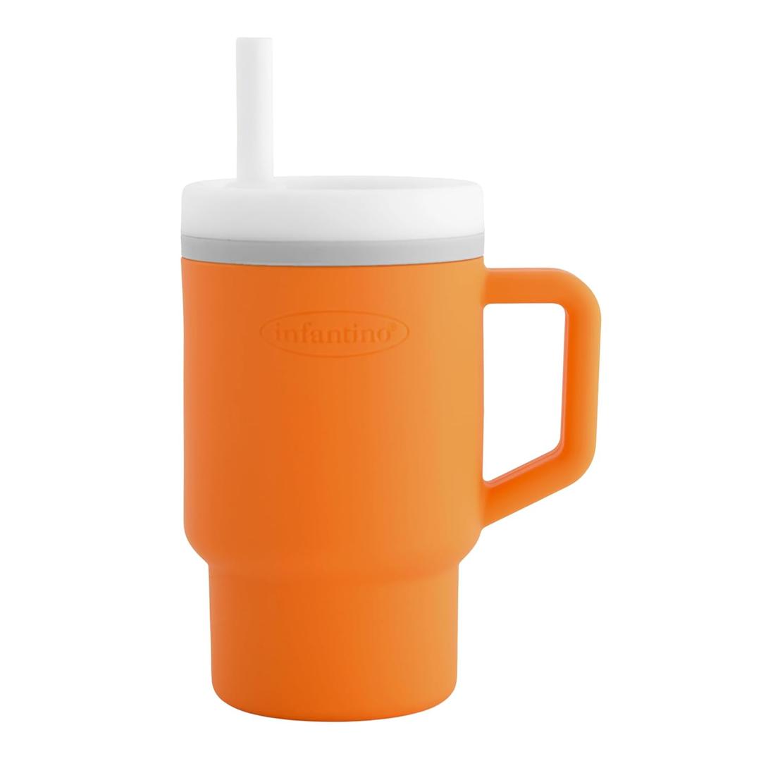 Infantino My 1st Tumbler, Silicone Sippy Cup with Straw & Handle, Spill-Resistant Baby Cup for On-the-Go, BPA-Free Transition Bottle, Creamsicle (9 Ounces)