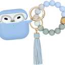Compatible with AirPods 3 Case Cover Soft Silicone Skin Case for AirPods 3rd Generation with Bracelet Keychain for Women (Light Blue)