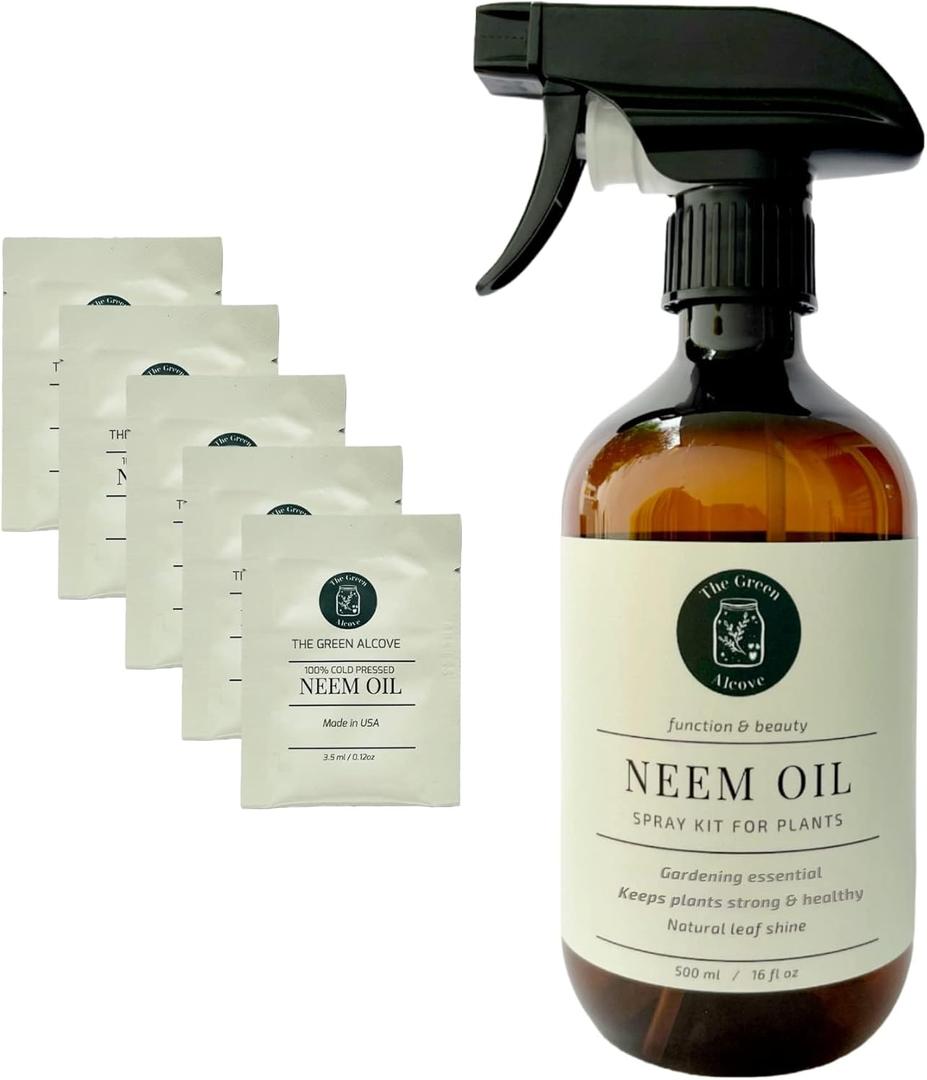 Neem Oil Spray Kit for Plants, Makes Five 16 fl oz - 100% Pure Cold Pressed Neem Spray for Indoor and Outdoor Garden Plants | The Green Alcove