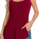 TAIPOVE Pima Cotton Camisole Tops for Women Adjustable Spaghetti Strap Tops Side Slit Women's Extra Long Dressy Tanks (Burgundy, Small)