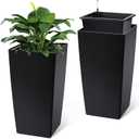 30" Tall Planters Set of 2, OutdoorIndoor Black Planter Pots, High Front Porch Planter Pots with Drainage HolesWater Level MonitorInner Bucket, Automatic Watering, Black