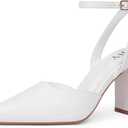 QIY White Closed Toe Heels for Women Pointed Toe Chunky Block Heels for Women White Ankle Strap Slingback Sling Back 3 inch High Heel Women's Pumps Strappy Formal Wedding Dress Shoes Size 6