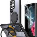 Magnetic Stand Case for Samsung Galaxy S22 Ultra/S23 Ultra [with 2 Screen Protectors] [360 Rotation Magnetic Stand] [Compatible with Magsafe] Military-Grade Drop Protection Case, Black