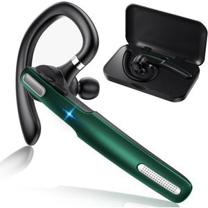 Bluetooth Headset, Wireless Bluetooth Earpiece V5.0 Hands-Free Earphones with Built-in Mic for Driving/Business/Office, Compatible with iPhone and Android (Green)