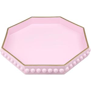 Pink Serving Tray for Coffee Table, Octagonal Beaded Plastic Decorative Tray for Ottoman, Kitchen Counter, Living Room