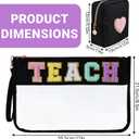 2Pcs Chenille Letter Bags, Clear Makeup Bag Cosmetic Pouch with Zipper, Multi-purpose Nylon Travel Toiletry Storage Bag for Women Girls (Black-Teach)
