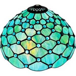 Capulina Tiffany Lamp Shade 12 Inches Wide Accessories Replacement Seagrass Blue Beads Style Stained Glass Lampshade for Table Lamp