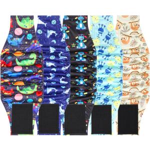 5 Pack Dog Diapers Male Reusable, Premium Belly Bands for Male Dogs, High Absorbing Male Dog Pee Wraps for Doggie in Incontinence or Excitable Urination and Training, Dino, Size: XS