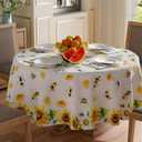 XCHI Yellow Sunflower White Daisy Bees Honey Summer Tablecloth Round Washable Table Covers for Indoor Outdoor Dining Home Party Decorations 70x70 Inch
