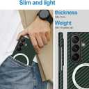 Carbon Fiber for Samsung Z Fold 7 Case, Carbon Texture Case Made of Aramid Fiber, Ultra Slim Protective Cover with Magnetic, for Samsung Galaxy Z Fold 7 5G Phone Case Supports Green