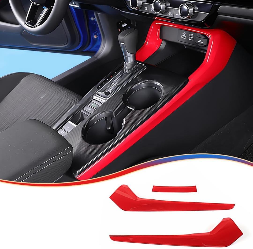 MUXEE 11th Gen Civic 3PCS Gear Shift Panel Cover Side Trim for Honda Civic 2022 2023 2024 2025 2026 - ABS Wine red Center Console Frame Side Trim Sport Interior Accessories