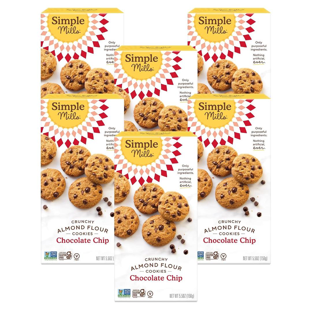 Simple Mills Almond Flour Chocolate Chip Cookies, Gluten Free and Delicious Crunchy Cookies, Organic Coconut Oil, Good for Snacks, 6 Count  (BBD 05/24/26)