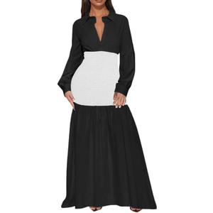Ekaliy Women's Puff Long Sleeve Shirt Dress Elegant Button Down Loose Swing Party Maxi Dress (Purple, L)