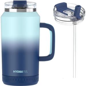Hydraful 64 oz Tumbler with Handle and Straw - 100% Leak-Proof - Insulated Cup Reusable Stainless Steel Large Water Bottle Travel Mug for Gym, Hiking, and Camping - Gifts for Women Men Him Her (Blue Waves)
