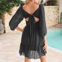 PUKAVT Women's Summer Dress 2026 Chiffon Causal Short Dress | Square Neck dress, 3/4 Lantern Sleeve dress, Tie Back dress, Wedding dress, Homecoming Dress, Vacation Dress, Date Dress (Black, XXL)