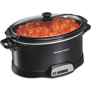 Hamilton Beach Portable 7 Quart Programmable Slow Cooker with Three Temperature Settings, Lid Latch Strap for Easy Travel, Dishwasher Safe Crock, Black (33474G) (7 Quarts, Lid Latch Strap for Easy Travel, Black)