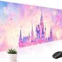 Mousepad Desk Mat Gaming Large Keyboard Cute Office Desktop Computer Laptop Castle XXL Long Giant Big Kawaii Aesthetic Girly Pretty Design Women Girl Gamer Oversized Wide 30x12'' Mousepad