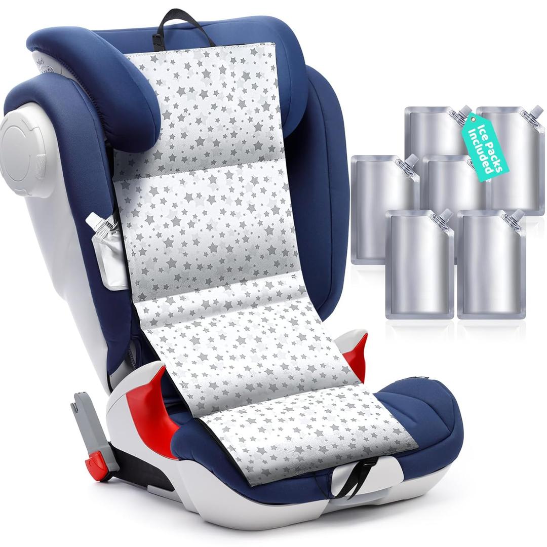 Car Seat Cooling Pad for Babies, Toddlers, Infants, Carseat Cooler Pad with 6 Removable Ice Packs for Summer Sun Heat Cover Protector(Add Water to The Ice Pack Until Full Before Freezing) (off-white)