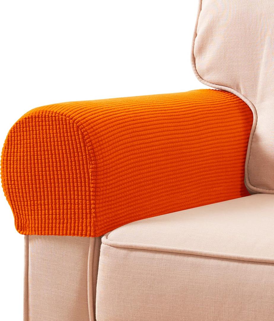 SUBRTEX Stretch Armrest Covers Spandex Arm Covers for Chairs Couch Sofa Armchair Slipcovers for Recliner Sofa with Twist Pins 2pcs (Orange)